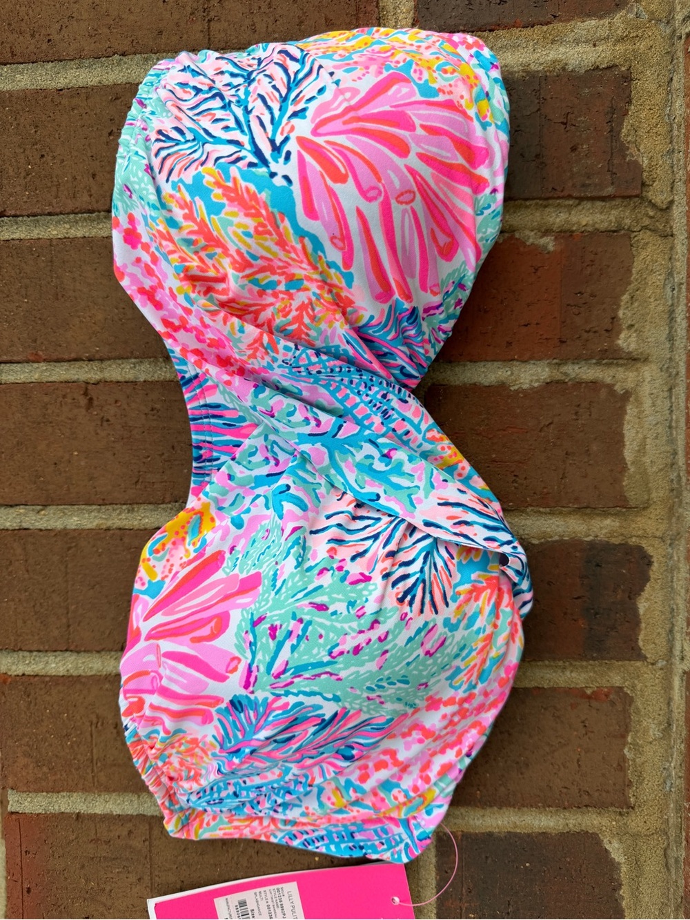 Lilly Pulitzer Pink Aqua Tropical Twist Bandeau Bikini Top